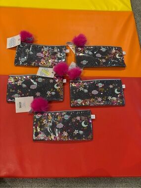 Sparkle Galaxy Pencil Case with Pink Pom Pom - Kids Accessories